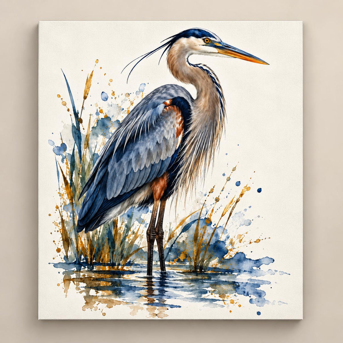 Great Blue Heron Watercolor Art Print | Canvas & Digital Download