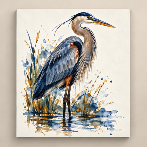 Great Blue Heron Watercolor Art Print | Canvas & Digital Download