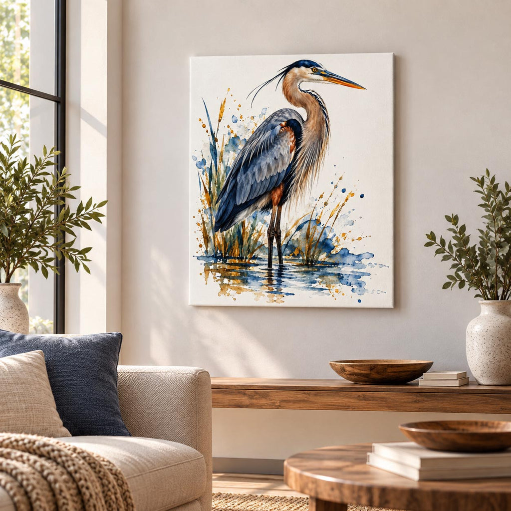 Great Blue Heron Watercolor Art Print | Canvas & Digital Download