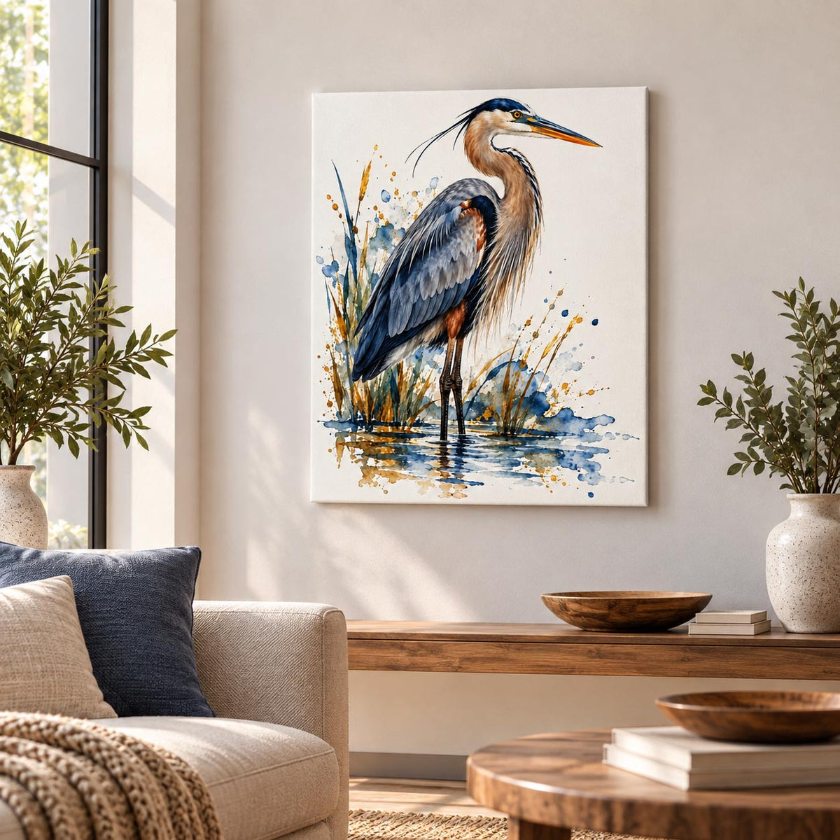 Great Blue Heron Watercolor Art Print | Canvas & Digital Download