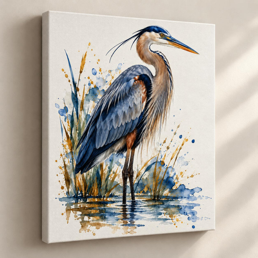 Great Blue Heron Watercolor Art Print | Canvas & Digital Download