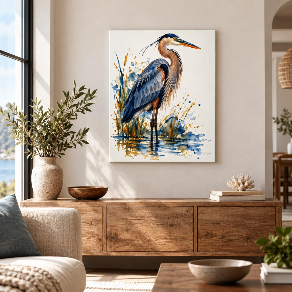 Great Blue Heron Watercolor Art Print | Canvas & Digital Download