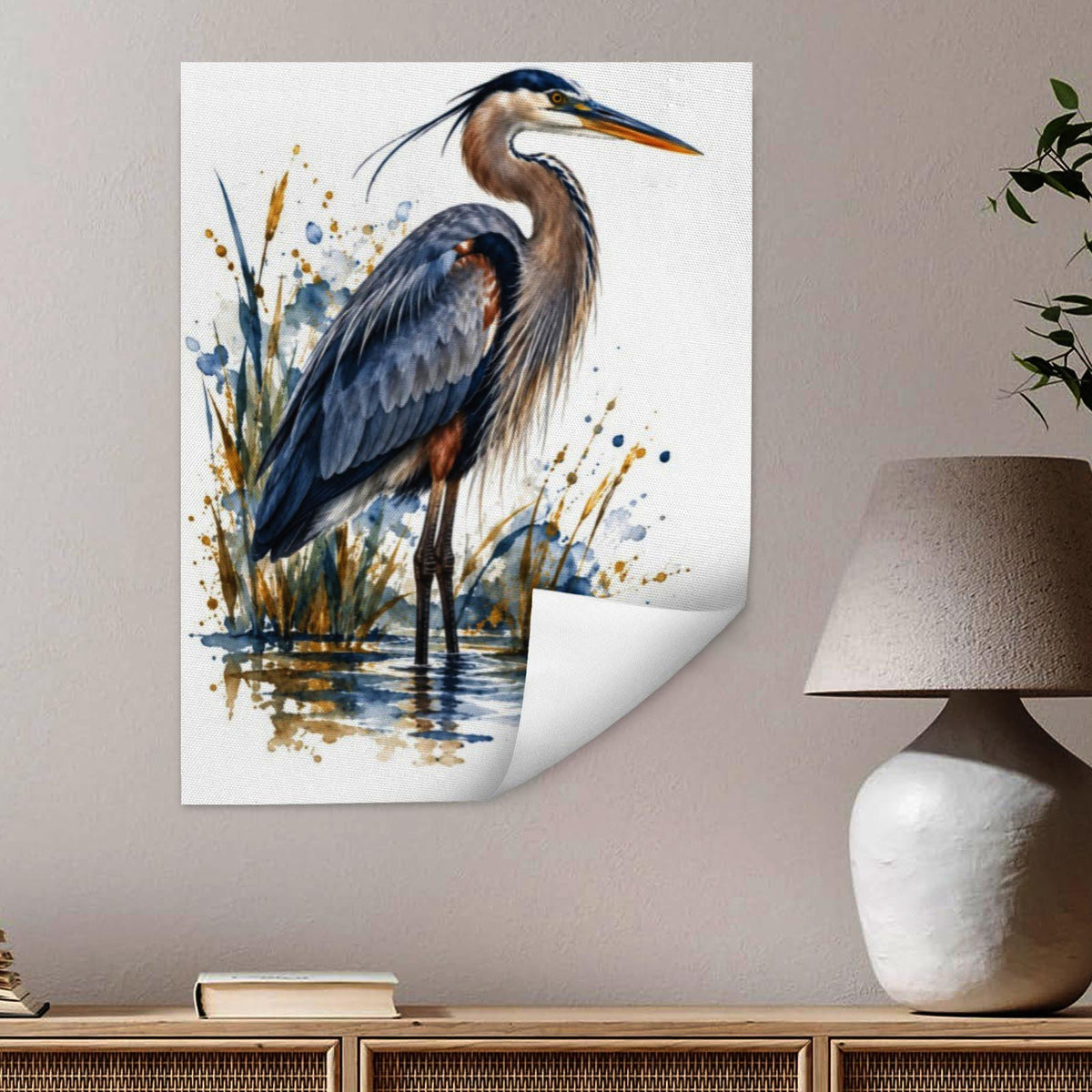 Great Blue Heron Watercolor Art Print | Canvas & Digital Download